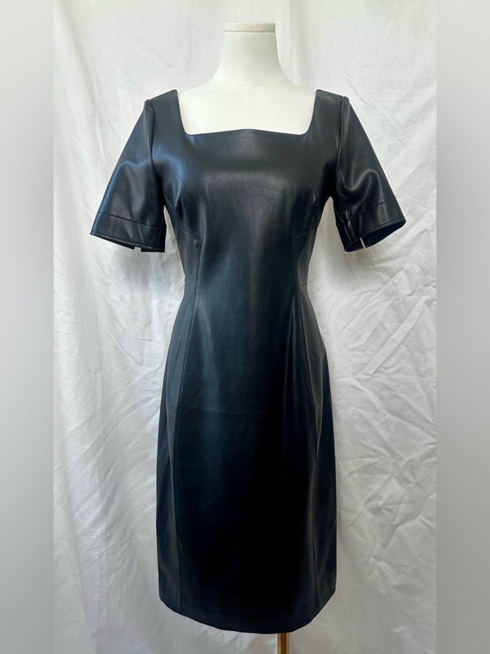 MM Lafleur Noa 2.0 Black Vegan Leather Square-Neck Midi Dress